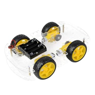 Imagem de Kit de chassi de carro robô 4WD com motor TT, caixa de bateria, chassi de acrílico e 4 rodas para projetos de robótica, chassi de robô inteligente, plataforma de carro robô para Arduino Raspberry Pi