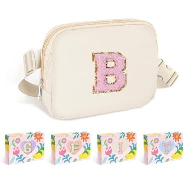 Imagem de COSHAYSOO Pochete de cintura pequena com alça ajustável com patch de letra inicial para mulheres, adolescentes, meninas, corridas, academia, trilhas, mini bolsa transversal para viagem, bolsa moderna,