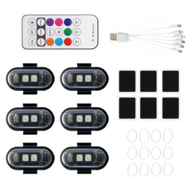 Imagem de 6 peças de luzes estroboscópicas anticolisão, luzes noturnas de voo com 8 cores para carros, motocicletas, bicicletas, CA