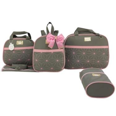 Imagem de Bolsa maternidade 5 peças estrela cinza c/ rosa - Let Baby Bolsas De M