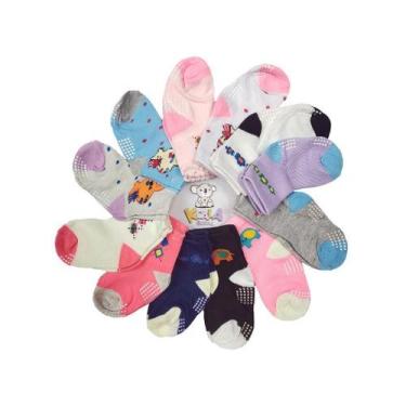 Imagem de Kit 12 Meias Varias Cores Bebê 0-12 Meses Antiderrapante - Koala Baby,
