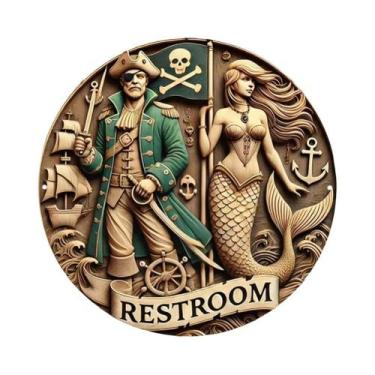 Imagem de Placa De Sinalização De Banheiro Pirata Sereia 7.79x7.79 Polegadas Red