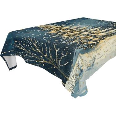 Imagem de Blueangle Toalha de mesa de árvore de Natal com flocos de neve – Toalha de mesa retangular de tecido impermeável resistente a manchas e poliéster para ambientes internos e externos, 137 x 183 cm (94)
