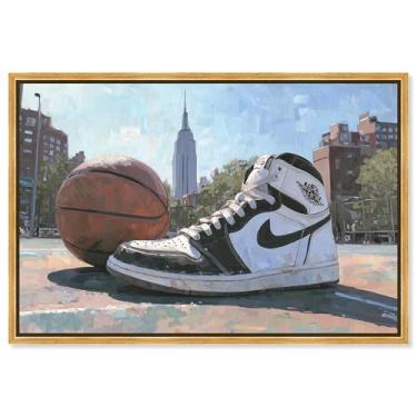 Imagem de NYC Balling Tênis com impressão em tela, arte de parede por Art Remedy, moldura dourada, 61 x 40 cm