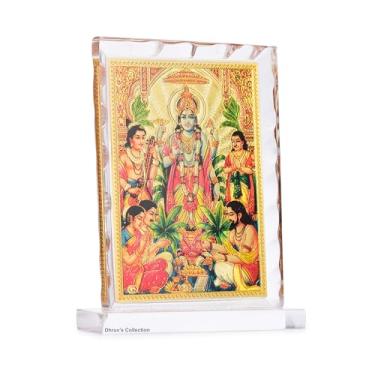 Imagem de DHRUVS COLLECTION Moldura banhada a ouro Vishnu Narayan, Satya Narayan Idol acrílico corte diamante suporte para decoração de casa, painel de carro, mesa de escritório, têmpora, presente de