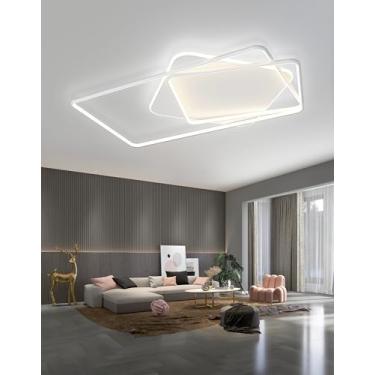 Imagem de Luminária de teto LED moderna e minimalista para sala de estar com controle remoto, dimerizável, de embutir, retangular, ideal para quarto, sala de jantar, sala de estar e escritório (branca