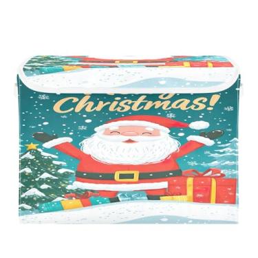 Imagem de SEHANY Linda caixa de armazenamento de Papai Noel de Natal com tampas e alças, organizador de cestas de armazenamento de tecido dobrável, caixas de armazenamento de cubos grandes para roupas, cobertor