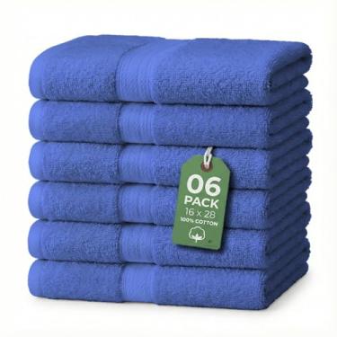 Imagem de Mississippi Cotton Pacote com 6 toalhas de mão de algodão 40,6 cm x 71,1 cm 100% algodão fiado em anel, toalhas de 600 g/m2 ultra macias e altamente absorventes para banheiro, academia, chuveiro