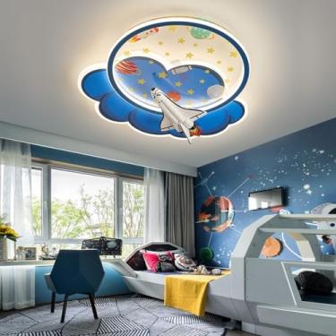 Imagem de Luminária de teto LED dimerizável para quarto infantil, moderna, azul, com desenho animado, cúpula de alumínio acrílico de 50 cm, ideal para meninos e meninas, criativa para restaurantes, qu