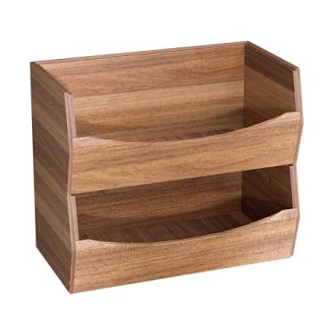 Imagem de Seville Classics Caixas organizadoras premium para talheres de cozinha, despensa, armário, mesa de escritório, canetas, utensílios, maquiagem, copo K, acácia, conjunto de caixas empilháveis (2 peças)