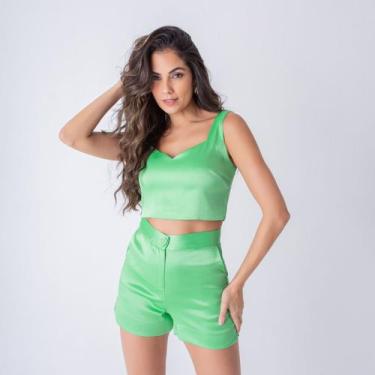 Imagem de Conjunto susie acetinado top e short feminino - Susie Modas, Verde, G,
