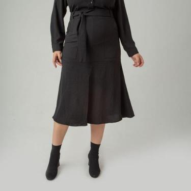 Imagem de Saia susie midi crepe heavy flow bolso feminino - Susie Modas, Preto, 