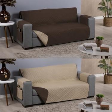 Imagem de Protetor de Sofá 2 3 4 Lugares Retrátil (1,00/1,50/1,80/2,20m) Capa Protetora Matelada Porta Objetos(Marrom Bege Dupla,3 Lug King1,80m)