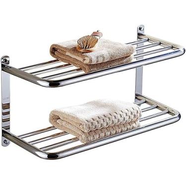 Imagem de Toalha Prateleira Toalheiro Banho 304 Aço Inoxidável Toalha Dupla S Suporte 47cm Toalha Linha Montada Na Parede Toalheiro Bar Hotel Rail Prateleira Suporte De Armazenamento Para Banh, 47cm