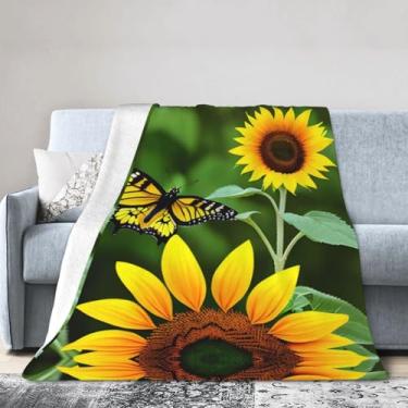 Imagem de Cobertor grande ultra macio com estampa de borboleta de girassol, perfeito para cama, sofá e viagens, manta de flanela aconchegante e quente