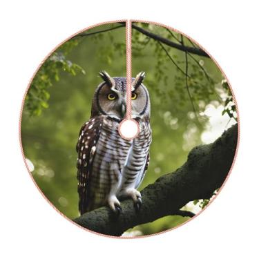 Imagem de Saia de árvore de Natal com estampa de galhos de coruja, decorações de Natal rústicas, decoração de festa de inverno e ano novo