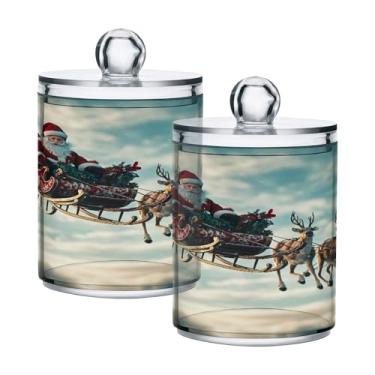 Imagem de xigua Pacote com 2 lindos suportes de Natal para bolas de algodão, cotonete – Frasco de plástico de boticário de armazenamento versátil transparente de 400 ml para banheiro e organização de