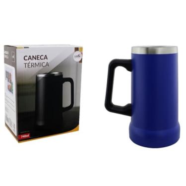 Imagem de Caneca Térmica de Cerveja com Parede Dupla, 740ml, Alça Ergonômica, Acabamento Premium, 14cm Altura (Azul)