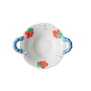 Imagem de Tigela de arroz de cerâmica portuguesa pintada à mão prato binaural doméstico - Tigela de sopa binaural de 28 cm