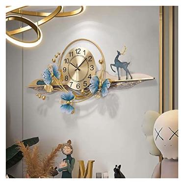 Imagem de WHLBD Relógio de parede leve e luxuoso, folha de ginkgo, relógio de parede grande, mudo, moderno, algarismos arábicos, material de metal, decorações de escritório em casa