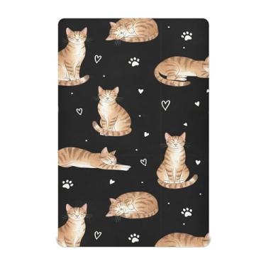 Imagem de SEHANY Lençóis de berço de gatos fofos para meninos e meninas, macio, respirável, elástico, lençol com elástico padrão para bebês de 27 x 99 cm
