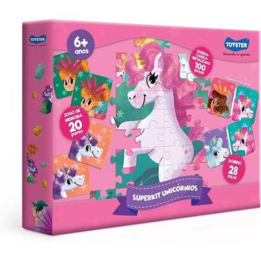 Imagem de Unicórnios - Super KIT 3em1 Dominó, Memória e Quebra-cabeça - Toyster
