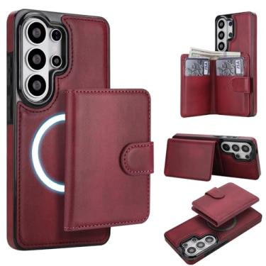 Imagem de Para Samsung Galaxy S26 Carteira ultra destacável compatível com Magsafe capa de carregamento sem fio com suporte para cartão, compartimento para dinheiro, suporte 2 em 1 à prova de choque (vinho