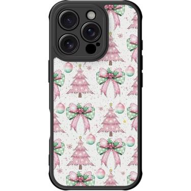 Imagem de DEENAKIN Capa fofa para iPhone 16 Pro Max, capa rígida floral estética, compatível com Magsafe, capa protetora fina retrô moderna exclusiva coquete ocidental para mulheres e meninas, rosa Christmas