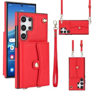 Imagem de Capa carteira para Samsung Galaxy S25 Ultra com compartimentos para cartões e proteção RFID, capa fólio de couro fina com alça de pulso, suporte e proteção contra quedas de corpo inteiro para mulheres