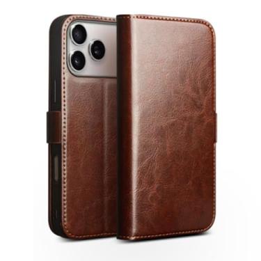 Imagem de Capa com tampa para iPhone 17/17 Air/17 Pro/17 Pro Max, capa de negócios de luxo com proteção tipo fólio com fecho magnético, capa com suporte For carteira de couro genuíno (couro genuíno Rona, 17 Pro