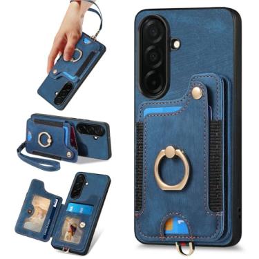 Imagem de PAOBIR Capa carteira feminina para Samsung Galaxy S26 Plus, capa flip de couro PU, suporte para cartão, anel com bloqueio de RFID, alça de pulso, capa protetora magnética masculina para Galaxy S26