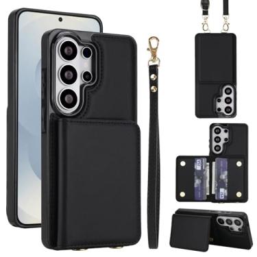 Imagem de Capa para celular Samsung Galaxy S26 Ultra PU carteira de couro, 4 compartimentos para cartão e 2 compartimentos para dinheiro, bloqueio RFID, alça destacável, capa com suporte antiarranhões e à prova