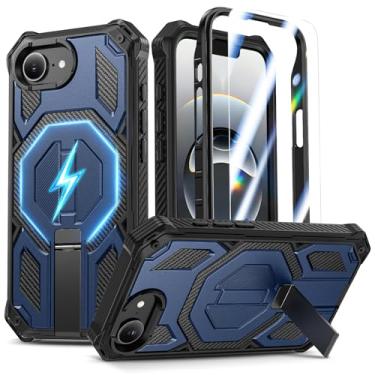 Imagem de Goton Capa magnética para iPhone 16e com protetor de tela e suporte invisível, [compatível com MagSafe] 3 em 1 de corpo inteiro, de grau militar, resistente, capa amortecedora para iPhone 16 e, azul