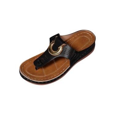 Imagem de Pantufas femininas vazadas com bico aberto, sola grossa, para uso casual primavera verão, Preto, 38