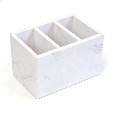 Imagem de SIRIZEN-DIVING Suporte de caneta de mármore, pedra branca, organizador retangular de mesa para escritório (branco, 3 camadas)