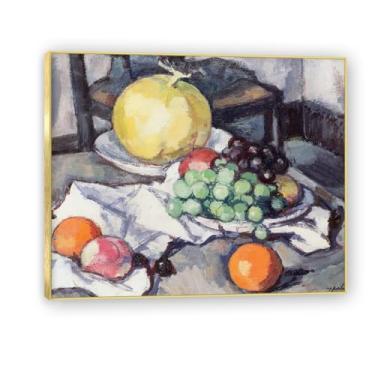 Imagem de NHLDZYH Moldura dourada. Pintura vintage fruta ainda vida em tela retro fruta motivo estilo country decoração de parede para cozinha e sala de jantar. A47. 60 x 72 cm.