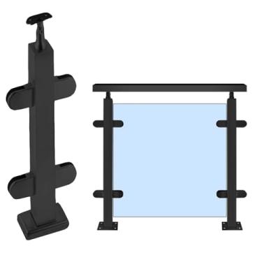 Imagem de Poste de corrimão quadrado de aço inoxidável preto para balaustrada interna/externa - 24-39,3 polegadas de altura médio/canto/poste final em cinza raso - Solução de segurança durável e elegante