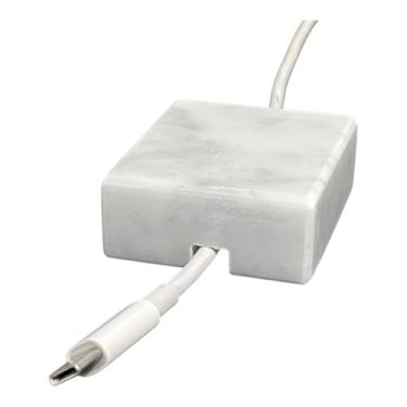 Imagem de Suporte de cabo feito à mão pela Craftsman Stoneworks – suporte de cabo – suporte de gerenciamento de cabos – organizador de cabos – suporte de cabo de mesa – cabo arrumado (mármore branco polido