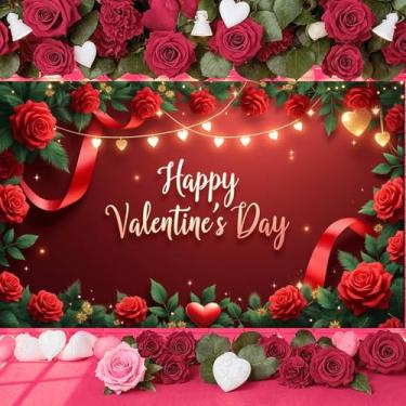 Imagem de Feliz Dia dos Namorados Decorações Banner Dia dos Namorados Festa Pano de Fundo Vermelho Rosa Vermelha Fita Luzes Amor Fotografia Romântico Encontro Romântico Cabine de Fotos Adereços