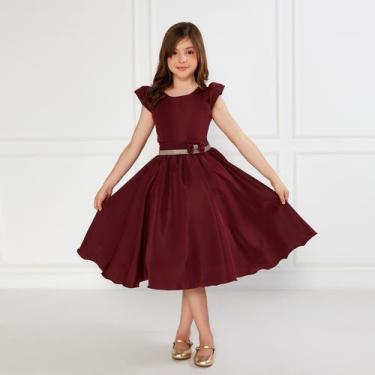 Imagem de Vestido Casual Marsala Infantil Crepe Festa Aniversário Chic - JL Kids