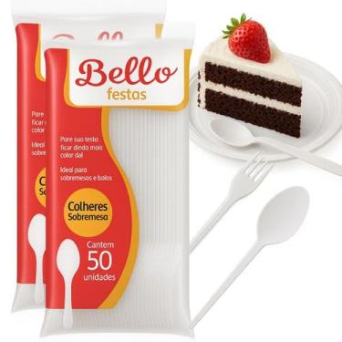 Imagem de Kit Garfo E Colher De Sobremesa Branco Bello Festas 100Un