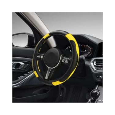 Imagem de DXNQ Capa de volante de carro, capa de volante colorida de couro de fibra de carbono de 38 cm, antiderrapante, elástica, respirável, capa de volante, decoração elegante para a maioria dos carros