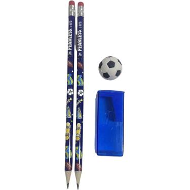 Imagem de Kit Material Escolar Esportivo 2 Lápis Apontador Borracha School Basics Bola