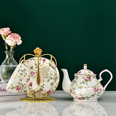 Imagem de Conjunto de chá de porcelana de osso de rattan rosa estilo europeu conjunto de xícara de chá da tarde bule de porcelana 1 bule de chá 2 xícaras e (cor: B, Tamanho: como mostra a imagem) (B como mostra