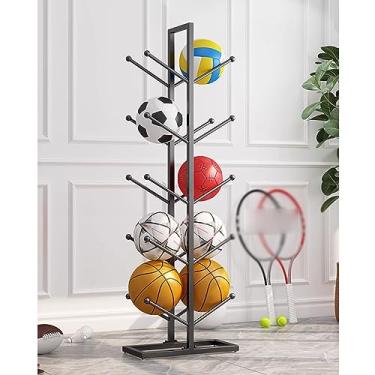 Imagem de ZDJZMGZ Suporte de basquete, rack de armazenamento de bola vertical de metal, suporte de armazenamento vertical adequado para salão de basquete, preto-5 níveis