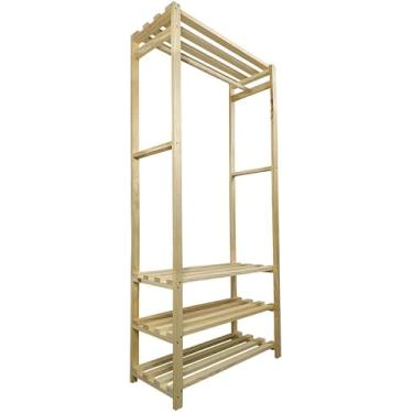 Imagem de Arara de Madeira Pinus para Roupas, Cabideiro Organizador para Quarto e Closet, 1,70 x 0,80 x 0,31 m, Estilo Moderno e Funcional