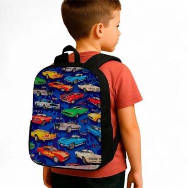 Imagem de Mochila Escolar Média Infantil 10 Litros Nylon Reforçada Desenho Versátil Passeio Carros Antigos-Masculino