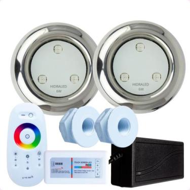 Imagem de Kit 2 Refletores Led 6w RGB Inox S e Comando para Iluminação Piscina F