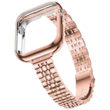 Imagem de iiteeology Pulseiras finas de metal compatíveis com Apple Watch séries 11-10, pulseira feminina de aço inoxidável com capa para iWatch de 42 mm, ouro rosa