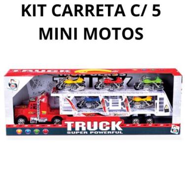 Imagem de Kit Carreta Cegonheira e 5 Mini Motos Brinquedo Truck Diversão - Salve